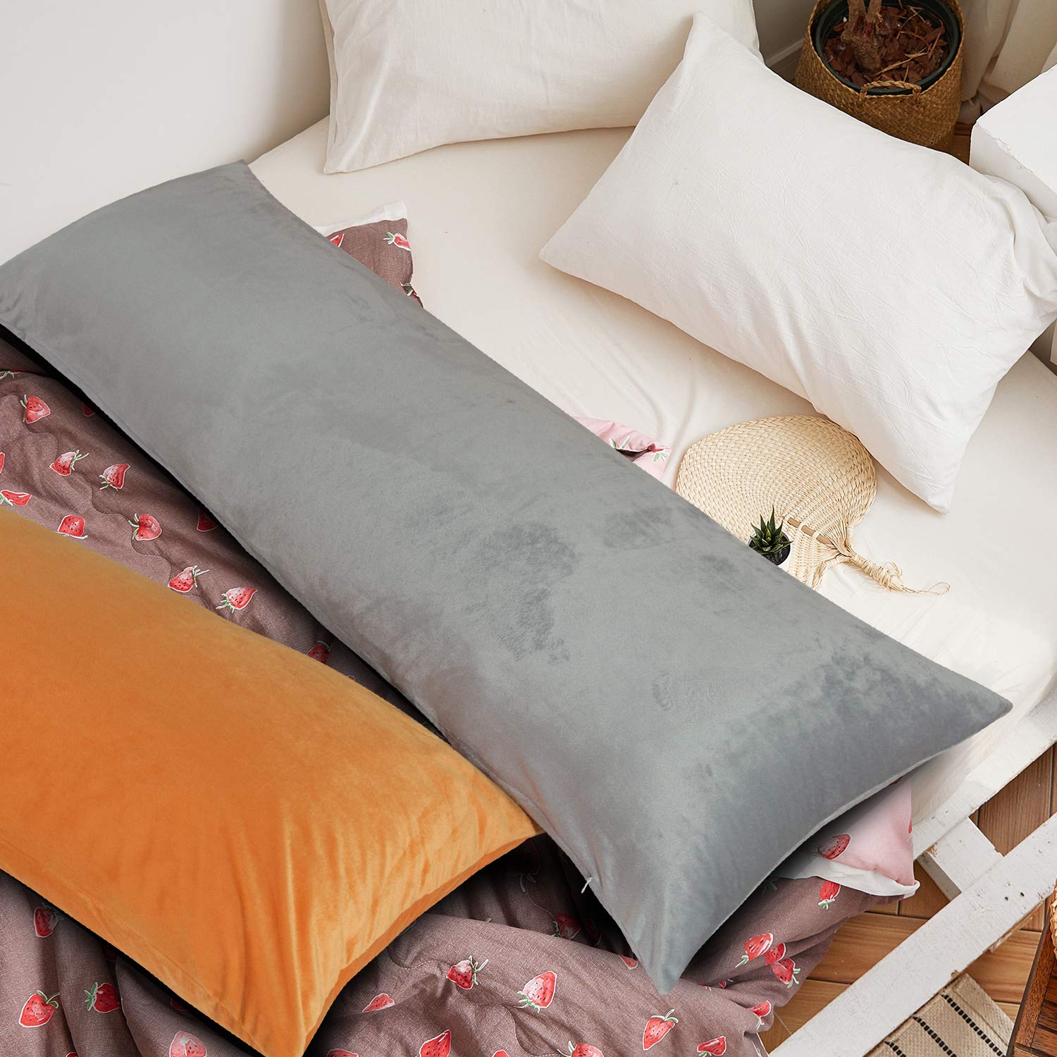 Ntbay 1 Pack Zippered Velvet Body Pillow Cover, Super Soft And Cozy Luxury Fuzzy Flannel 20X54 Long Pillowcase With Zipper, 20X5